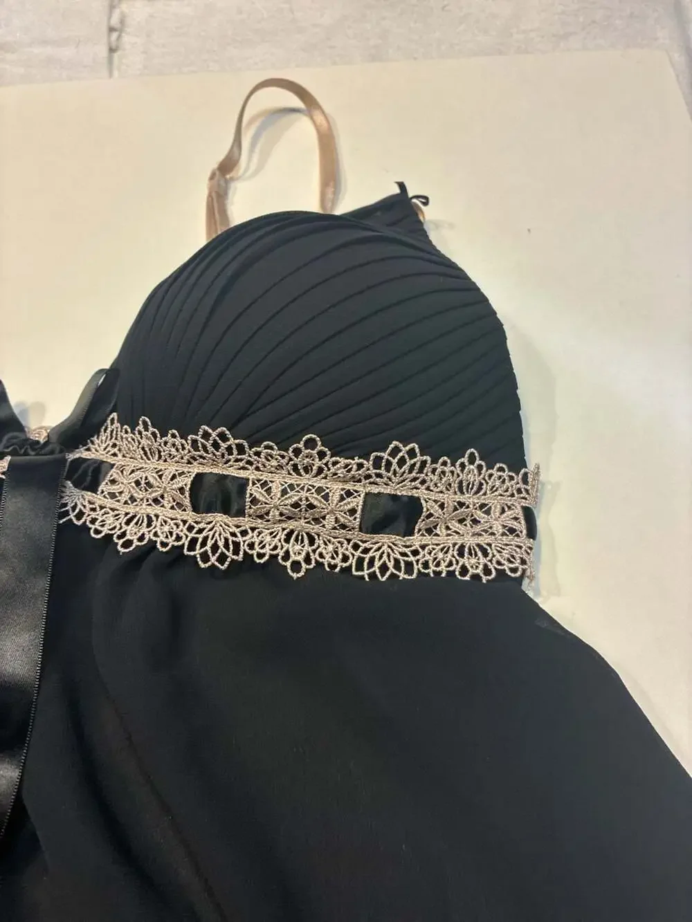 Linea Donatella Black Babydoll Chemise Nightie with Lace and Bow